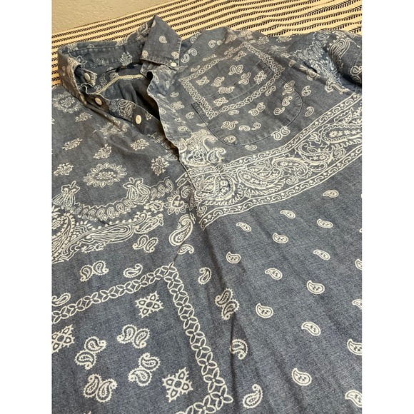 Ralph Lauren Indigo Bandana Chambray Short Sleeve Button Up Shirt 100%cotton - Picture 5 of 6